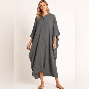 La Stampa Kaftan Dress Gray Drapey Oversized Lagenlook Viscose Size 2X NWT
